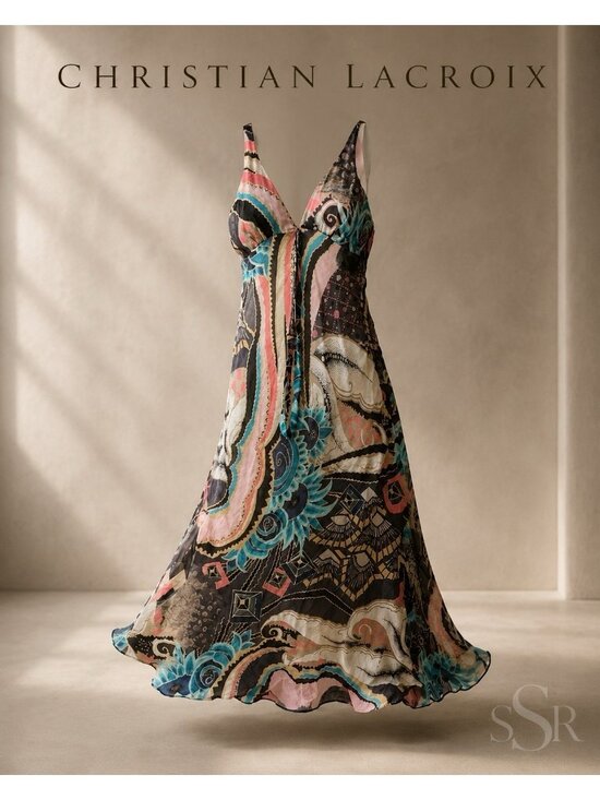 Christian Lacroix Dresses & Skirts - Christian Lacroix Silk Abstract Print Maxi Dress FR 38 US 6 V-Neck Empire Resort